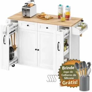 Carrinho de Cozinha Dobrável com Rodas e Gavetas – Tampo de Trabalho Extra