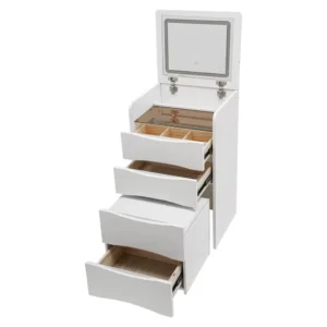 Penteadeira Compacta com Espelho LED,  banqueta acolchoada  e 3 gavetas